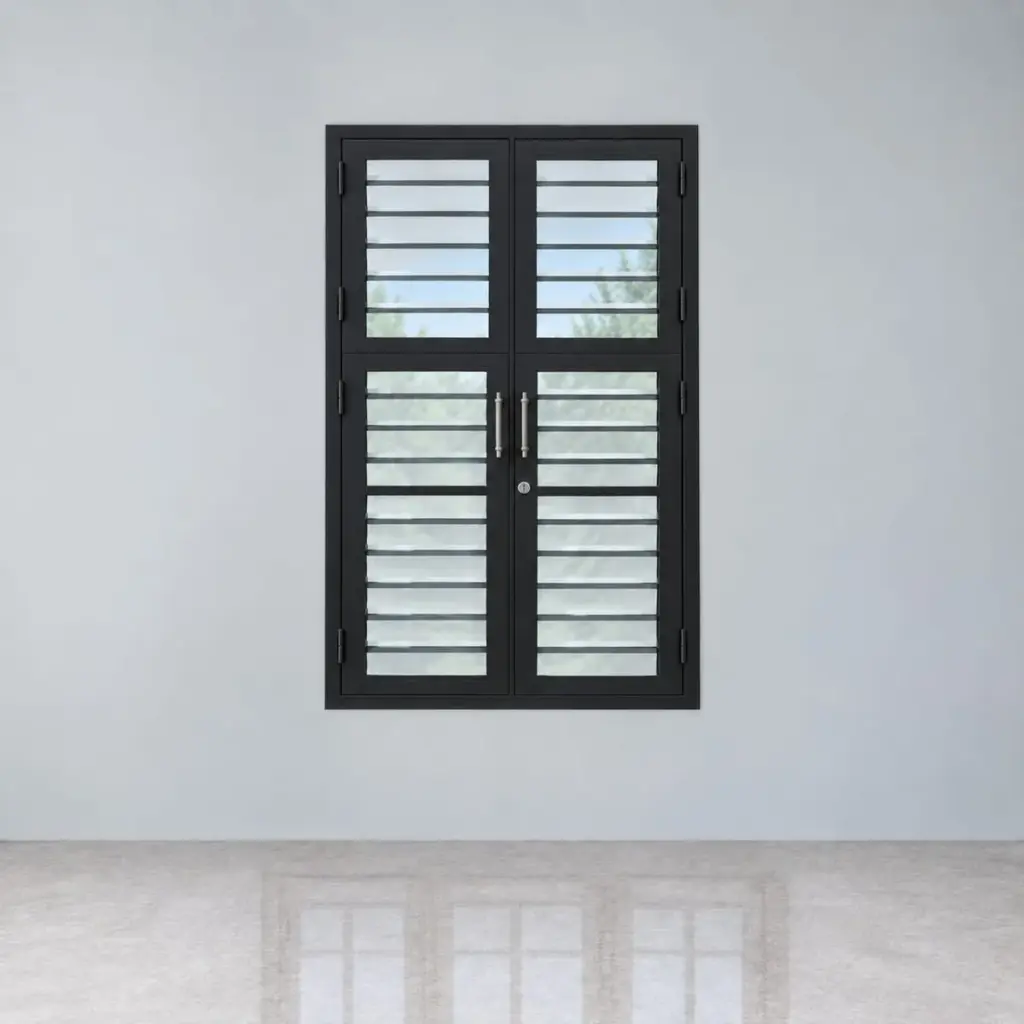 Glass-Louvre Steel Window — Black