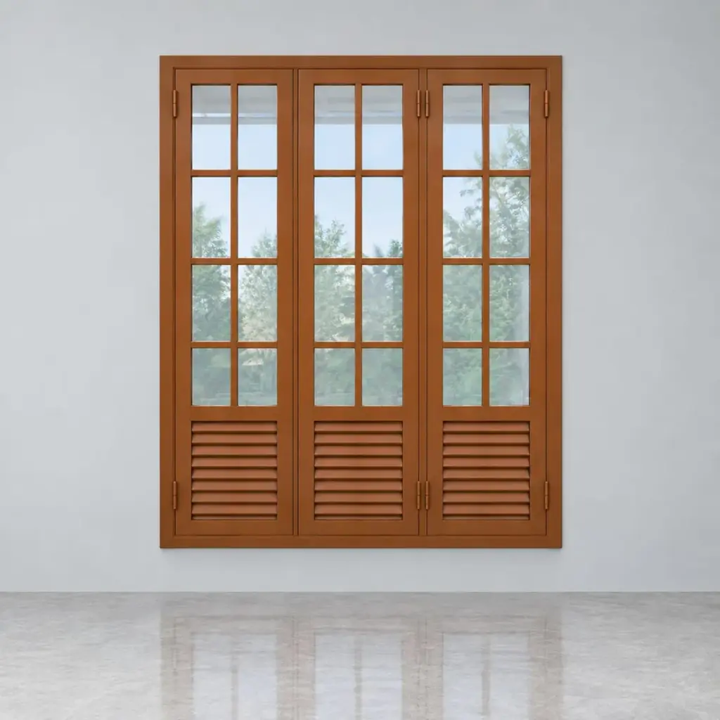 Wood-Finish Steel Window — 3 Shutter