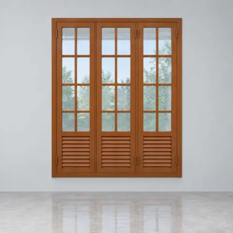 Wood-Finish Steel Window — 3 Shutter